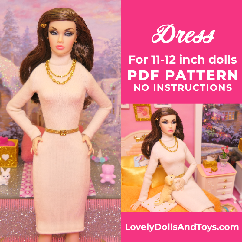 Dress Sewing Pattern For 11-12 inch Dolls like Poppy Parker, Barbie