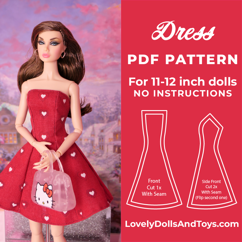 Dress Sewing Pattern For 11-12 inch Dolls like Poppy Parker, Barbie